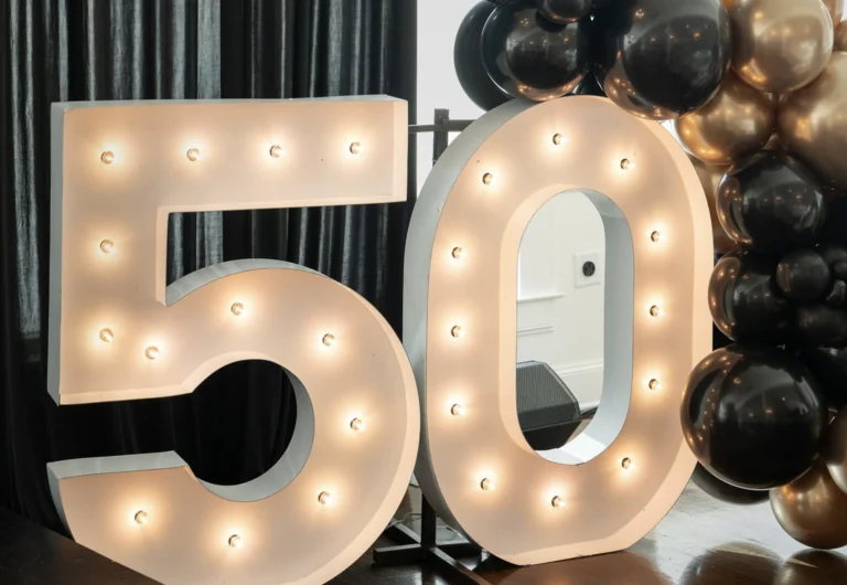 Large 50 with balloons