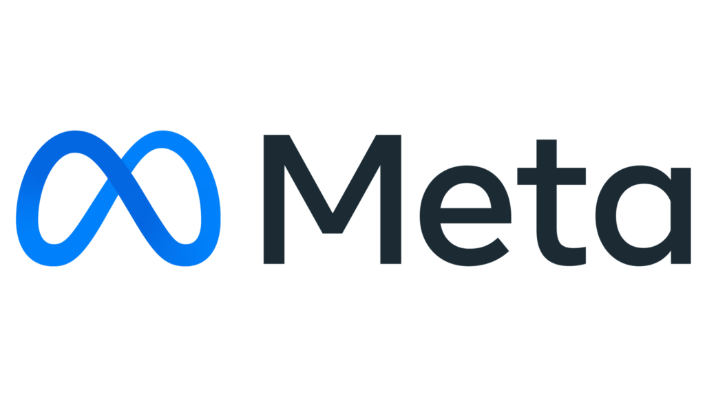 Meta logo featuring a blue gradient infinity loop to the left of the word 'Meta' in dark gray letters.