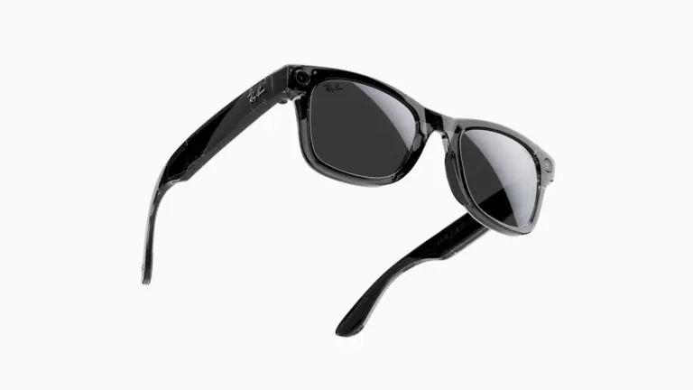 Black Ray-Ban sunglasses with dark lenses and thick frame on a white background